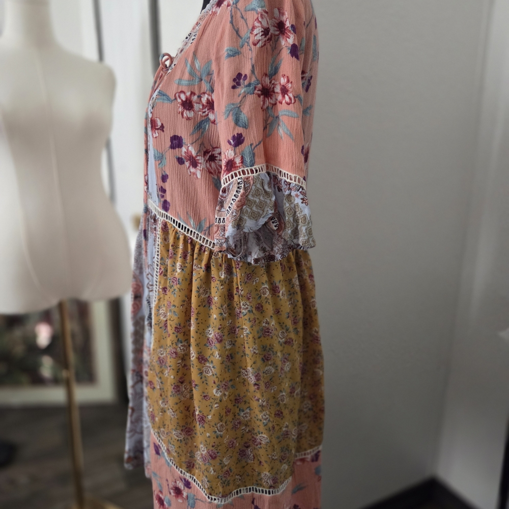 Chic Bohemian Patchwork Mini Dress - image 2